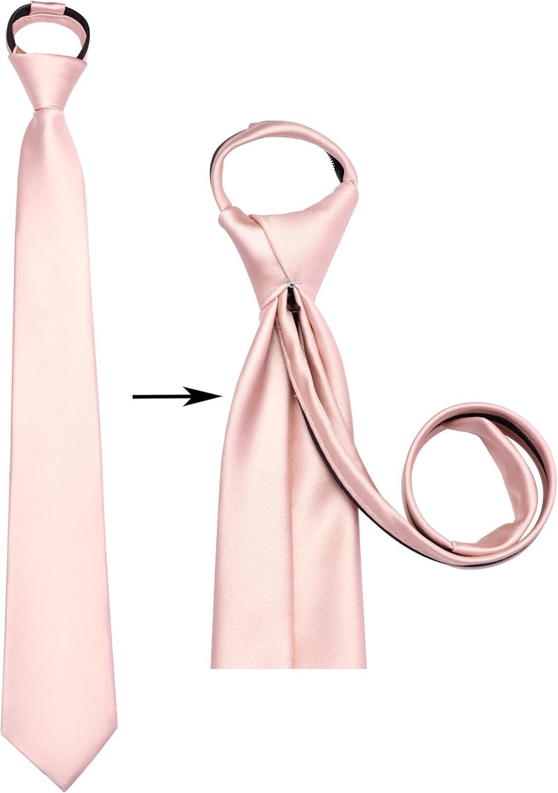 Branduce 3.15"（8cm） Mens Solid Satin Tie Pre-tied Adjustable Zipper Necktie for Business and Wedding - Image 2